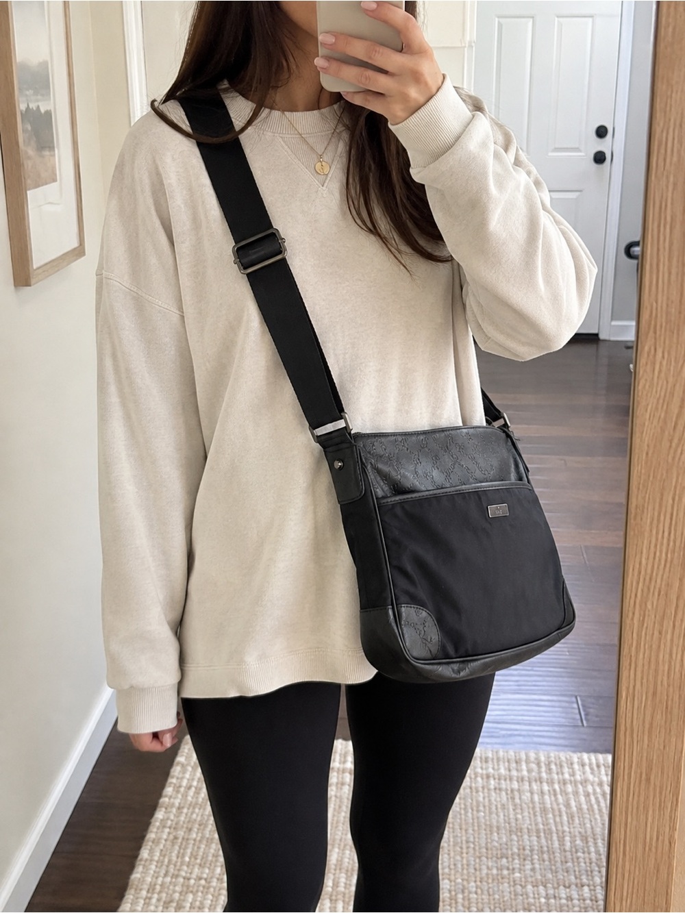 Authentic Gucci Black Nylon GG Guccissima Leather Crossbody Messenger Bag